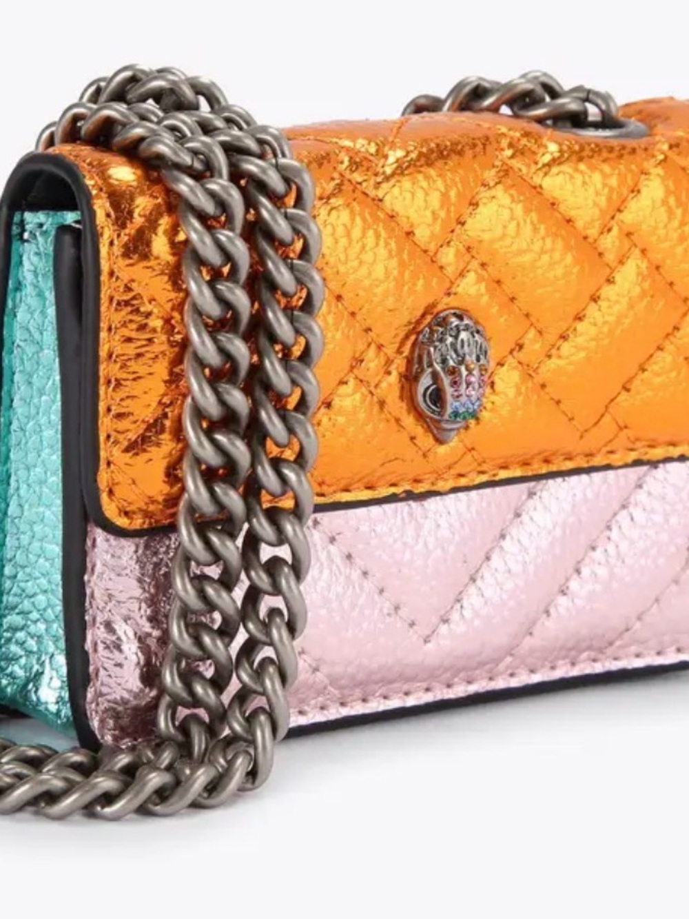 Kurt Geiger Metallic Quilted Mini Shoulder Bag in Orange, Pink, Teal